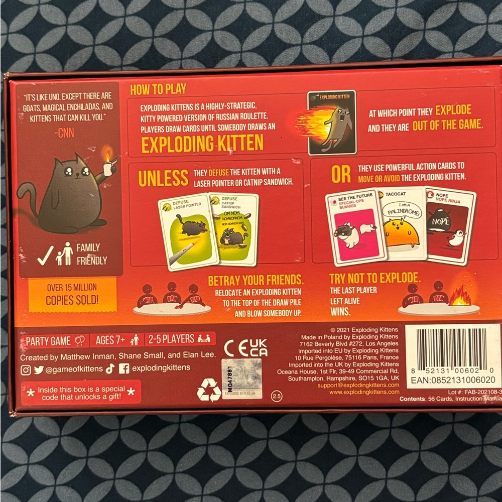 NEW Exploding Kittens Original Edition Card Game - Red - Picture 8 of 8